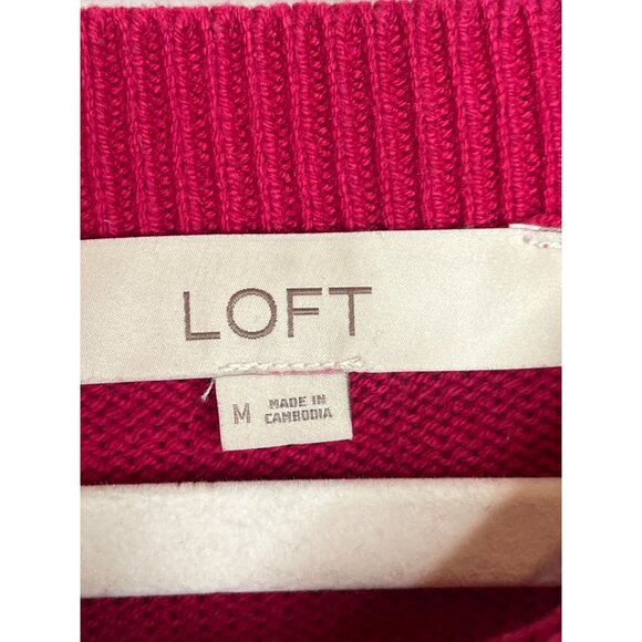 LOFT Striped Knit Crewneck Sweater Pink Green Burgundy Women’s Medium - Picture 6 of 11